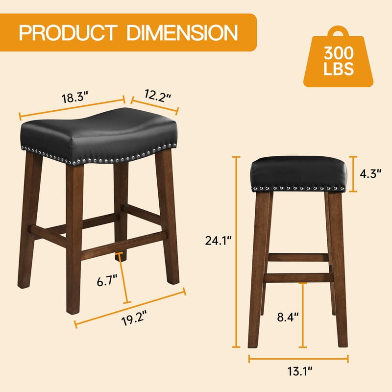 Counter Height Saddle Bar Stools Set of 2 - Black 24 Inch