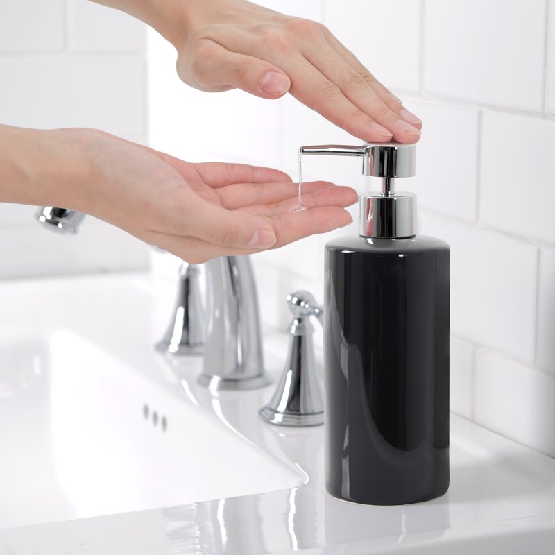 Ceramic Lotion Pump in Rich Black - Bathroom Dispenser with Chrome Pump