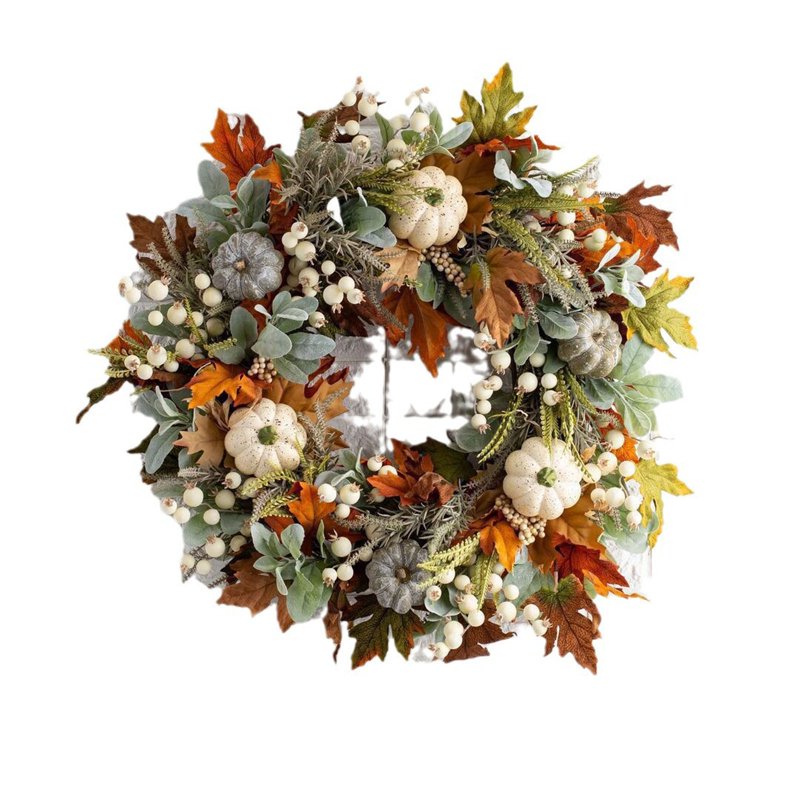 Thanksgiving Wreath for Front Door C-9 Fall Door Decor Maple Leaf Berries Halloween Festival