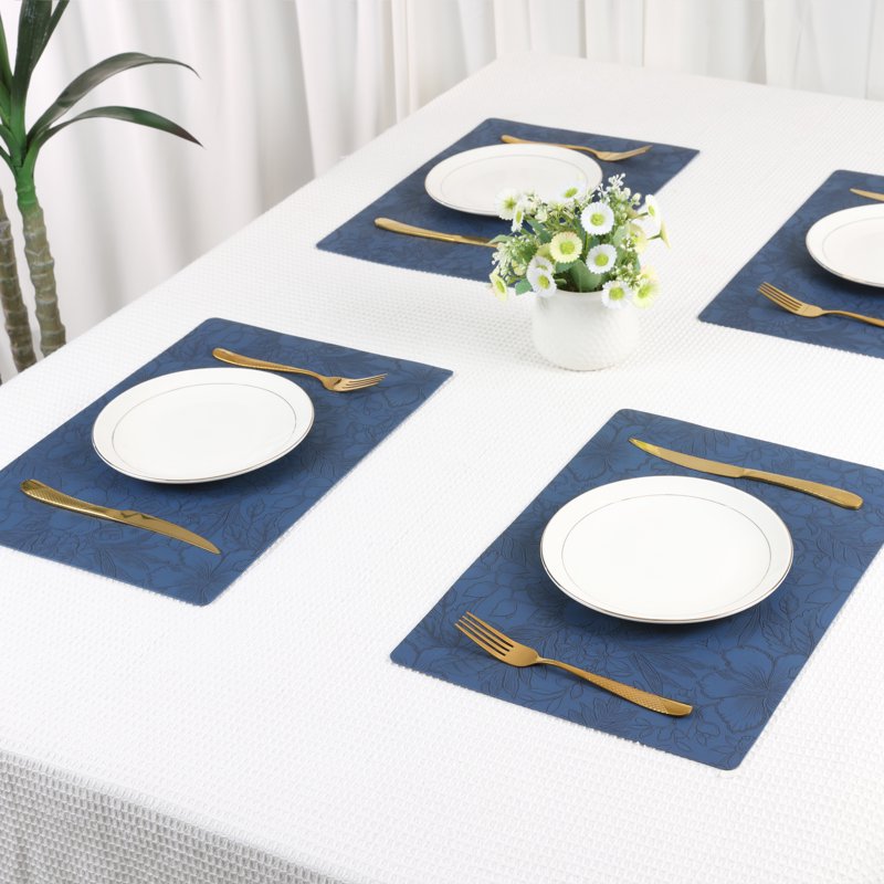 Faux Leather Placemats Set of 6 - Dark Blue Table Decor