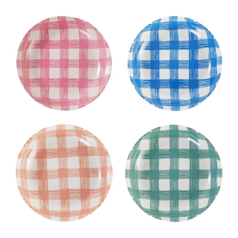 Ceramic Easter Dinner Bowls Set of 4 - Colorful Checkered Design