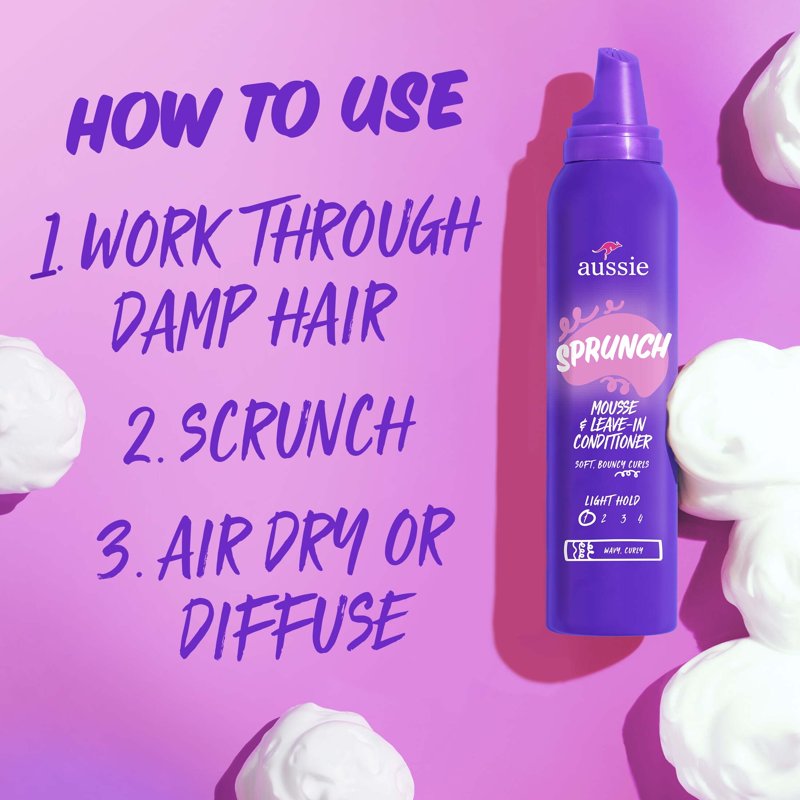 Aussie Scrunch Mousse & Leave-in Conditioner for Curls, 6 oz