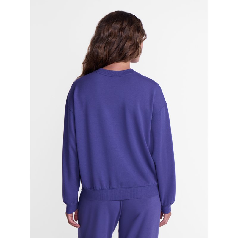 Women's Halloween Fall French Terry Knit Lounge Top with Embroidery - Blue S