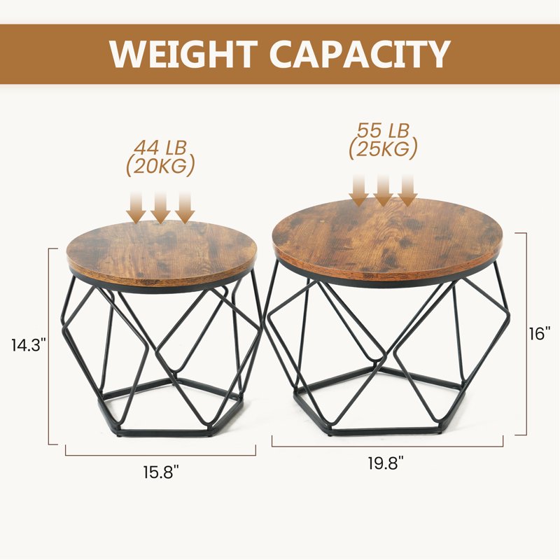 Small Round Nesting Coffee Table Set - Space-Saving Design