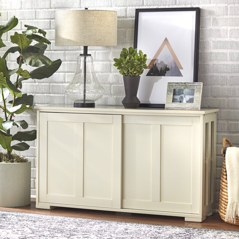Sliding Wood Doors Stackable Storage Cabinet - Antique White