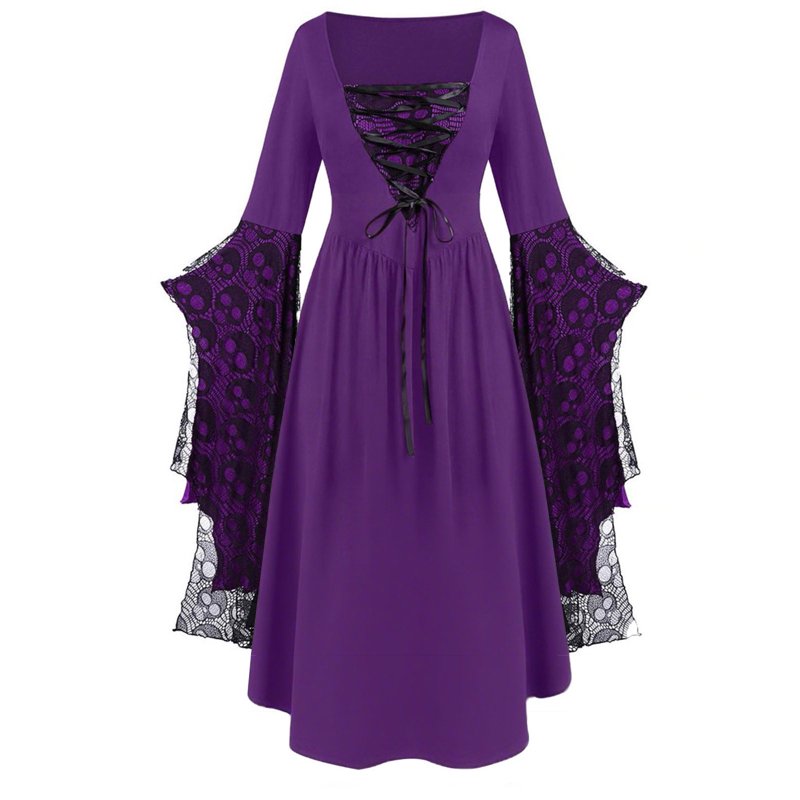 Women's Gothic Witch Dress Halloween Costume AA Purple XXL