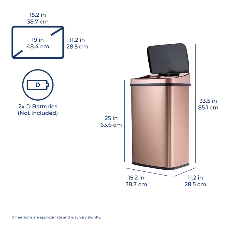 Automatic Kitchen Trash Can - 13.2 Gallon Rosegold Stainless Steel, Motion Sensor, Soft Close Lid