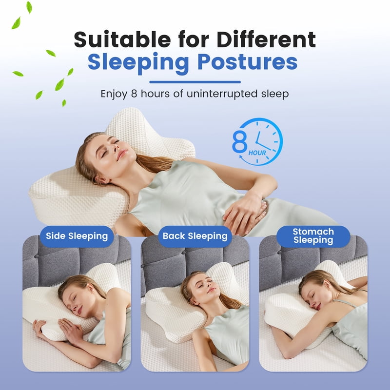 King Size Contour Memory Foam Pillow Set - Effective Neck Pain Relief & Cooling Support, 2 Pack, White