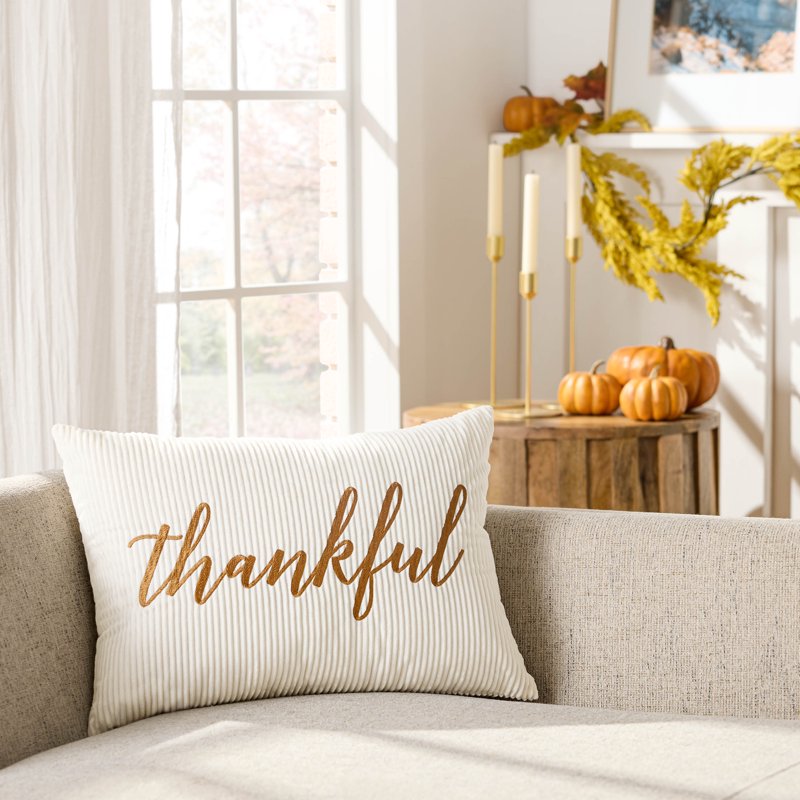Thankful Harvest Decorative Pillow 14x20 - Ivory Fall Accent Cushion