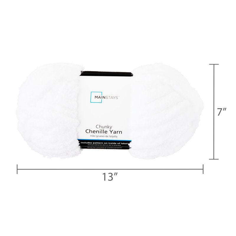 Super Bulky White Chenille Yarn - 31.7 Yards, 100% Polyester, For Knitting & Crocheting