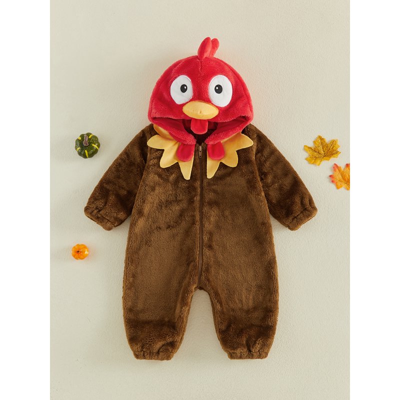 Yellow Toddler Baby Turkey Costume - Unisex Fall Winter Fleece Jumpsuit for 0-3 Months