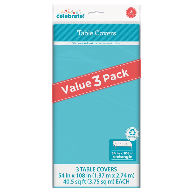 Teal Rectangular Plastic Table Covers - 3 Count, 4 Pack