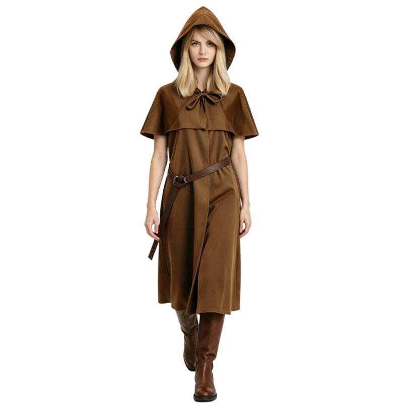 Medieval Monk Robe Costume Set with Hood & Belt - Brown XL | Renaissance Cosplay
