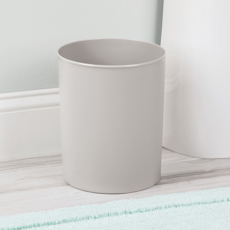 Round Bathroom Wastebasket - BPA-Free Plastic, Light Gray