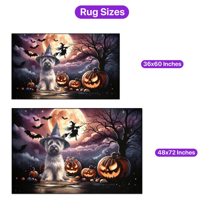 Pet-Themed Halloween Rug - Cairn Terrier & Pumpkins Indoor Carpet 36" x 60" - Variation of Cairn Terrier