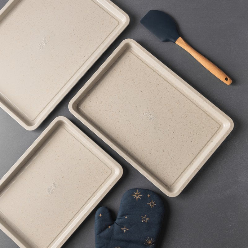 Non-Stick Rectangle Sheet Pan Set - Cream Speckle, 3 Sizes for Baking & Roasting