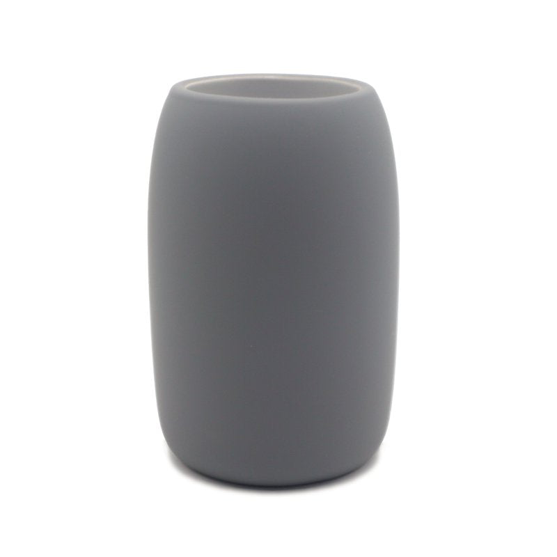 Grey Ceramic Bathroom Accessory Set - Soap Dispenser, Tumbler & Tray, 2 Pack