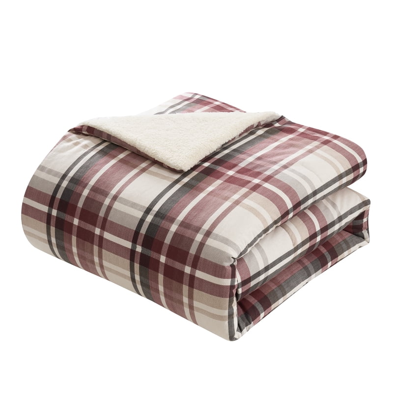 King Red Plaid Comforter Set with Sherpa - 3-Piece Bed Bedding