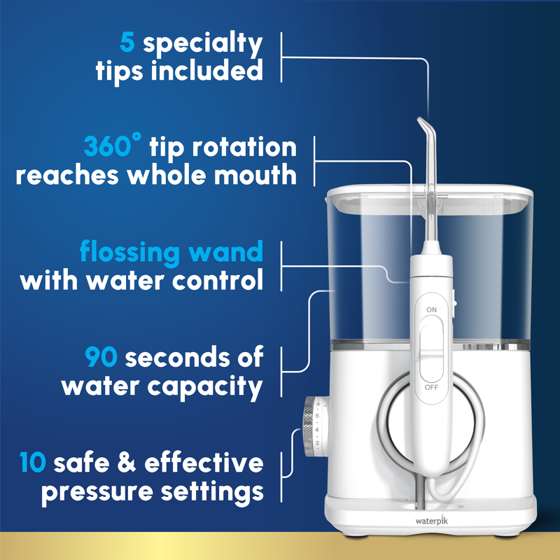 Evolution Compact Water Flosser with 10 Pressure Settings and 5 Tips