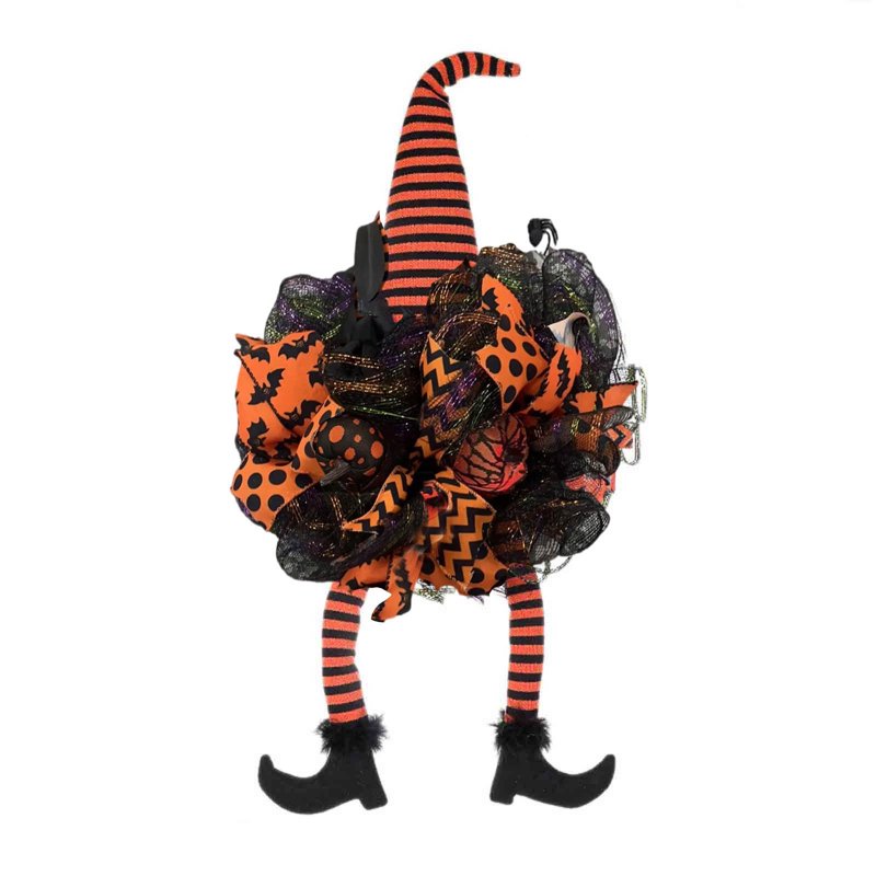 Halloween Wreath for Front Door with Witch Hat Legs - Indoor Outdoor Decoration - Variation 1-B