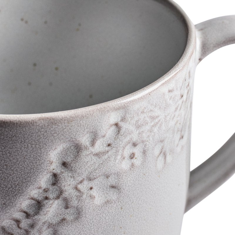 Gray Stoneware Mug - 14oz Botanical Design, Dishwasher Safe