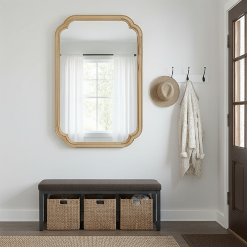24x36 Inch Natural Solid Wood Frame Mirror - Decorative Wall Mirror for Bedroom & Living Room