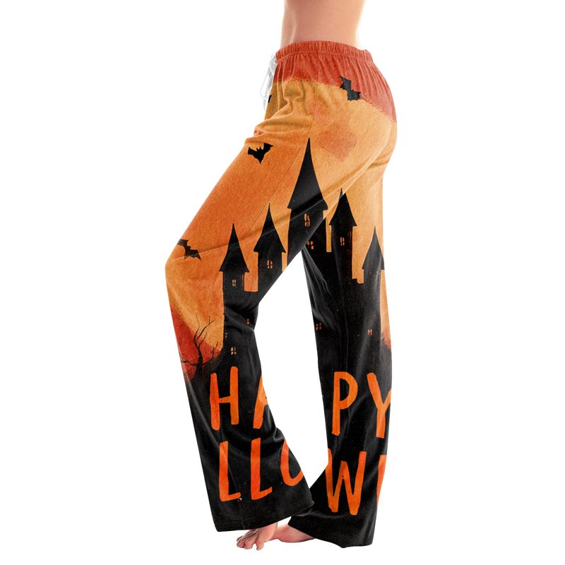 Orange Women's Fall Pajama Pants XL High Waist Wide Leg Sleepwear