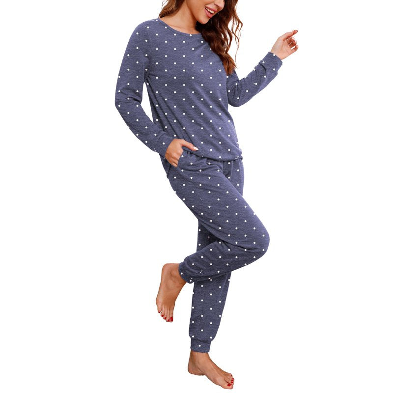 MINTREUS Women's Pajama Set Long Sleeve Sleepwear with Pockets - Navy Blue M