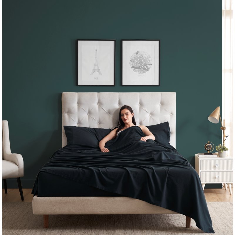 Cotton Pillowcases 2-Pack - 220 Thread Count Brushed Sateen, Standard, Rich Black