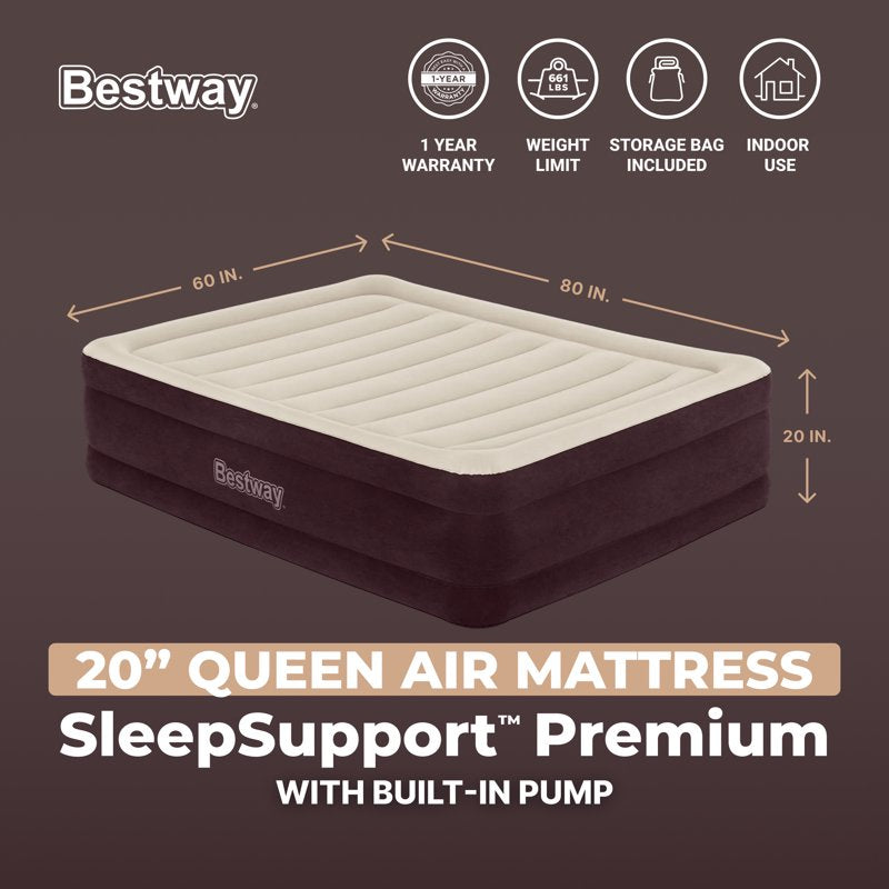 Queen Air Mattress with Built-In AC Pump - SleepSupport Premium Inflatable Bed
