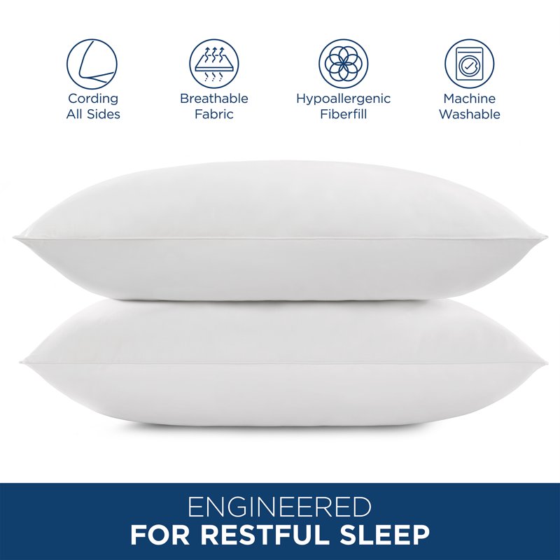 King Size Down Alternative Cotton Sateen Pillow Set - Hotel Style, 2 Pack
