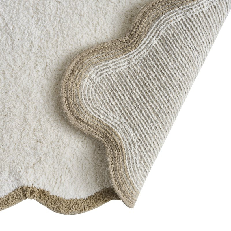 Cotton Bath Rug Runner - Ivory Scallop, 24 x 60 Inches - Farmhouse Style