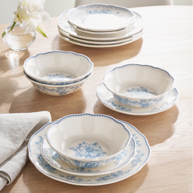 12-Piece Stoneware Dinnerware Set - Blue