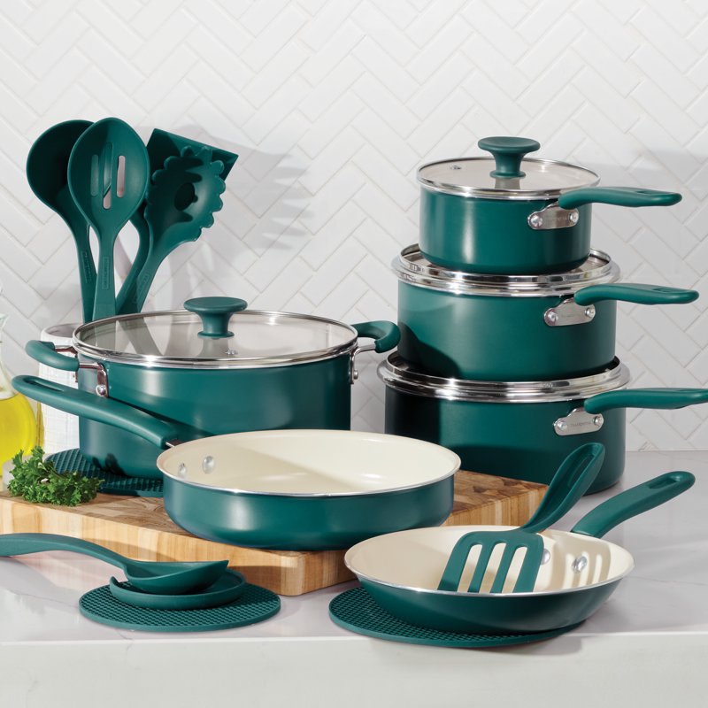 20-Piece Ceramic Nonstick Cookware Set - Green