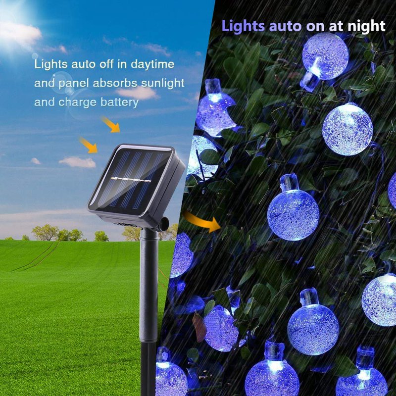 22M Blue Solar Crystal Ball String Lights Waterproof LED Globe Fairy Lights - 8 Modes