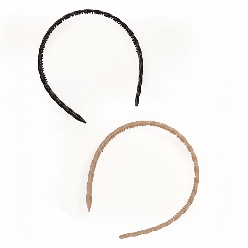 Flexible Comfort Headbands for Women, No-Slip Grip, 2 Pack Black and Beige