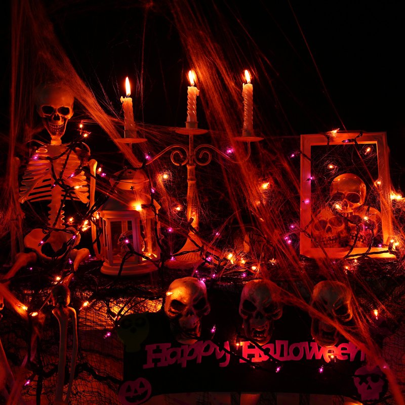 Halloween String Lights 25ft Purple & Orange Connectable Mini Bulb Lights for Indoor Outdoor Decor