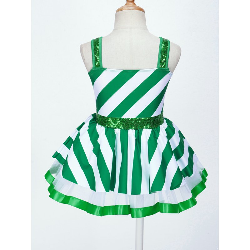 Kids Girls Christmas Sequins Santa Dance Costume Tutu Dress - Green 4