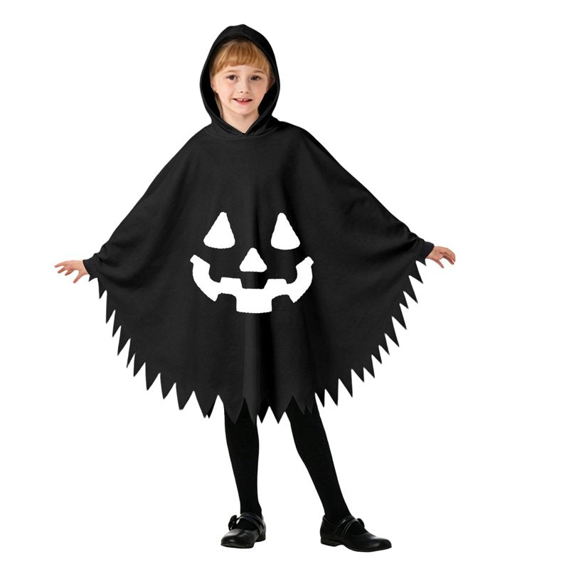 Kids Ghostface Halloween Costume Cape - Unisex Hooded Dress Up for 10-12 Years, Black