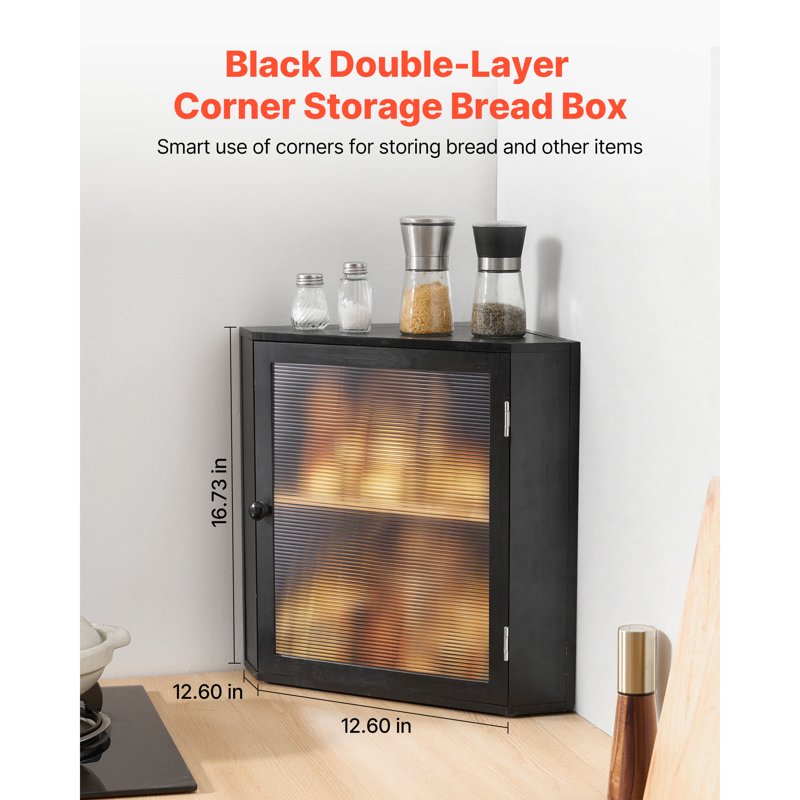Corner Bamboo Bread Box with Acrylic Door - Double-Layer Storage