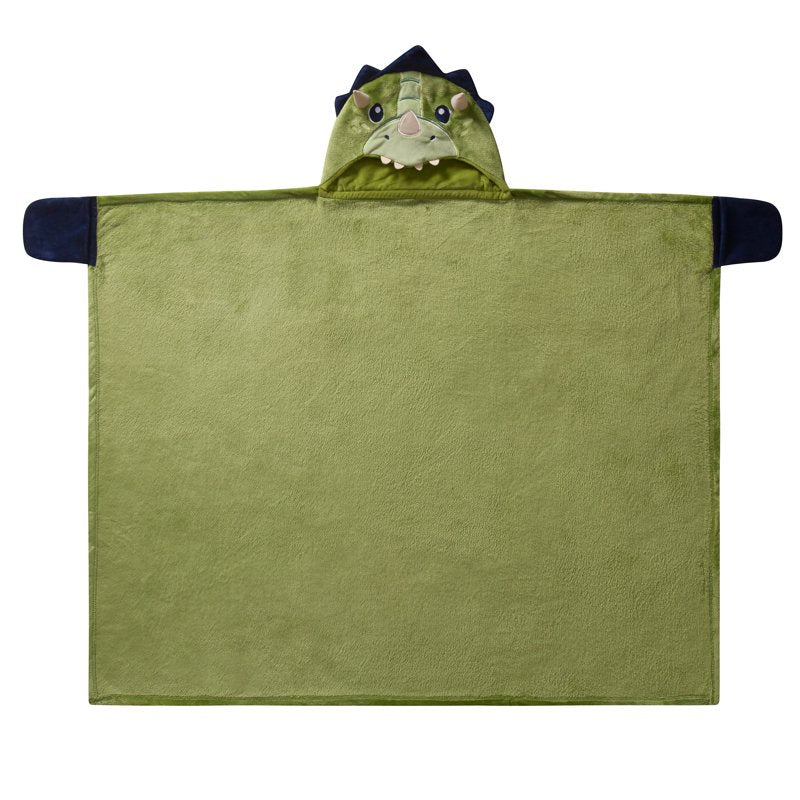 Kids Hooded Throw Blanket - Green Dinosaur, 40x50 Inches, Glow-in-the-Dark