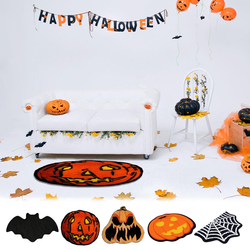 Halloween Floor Mat 50x80cm Plush Soft Non-slip Pumpkin Rug for Fall Home Decor