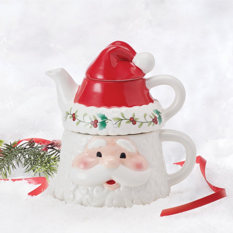 Santa Teacup and Teapot Set - Winterberry Dolomite