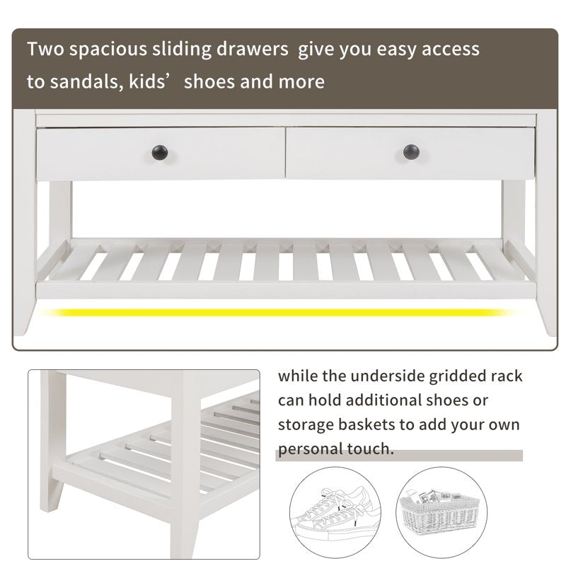35" Shoe Rack Storage Bench with Cushioned Seat and Drawers