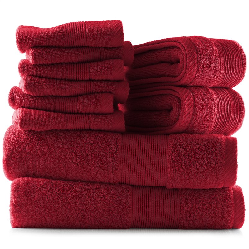 Clara Clark Bath Towels Set - 10-Piece Luxurious 100% Cotton, Red, Includes 4 Body Towels & 2 Washcloths - Variation of THIS listing