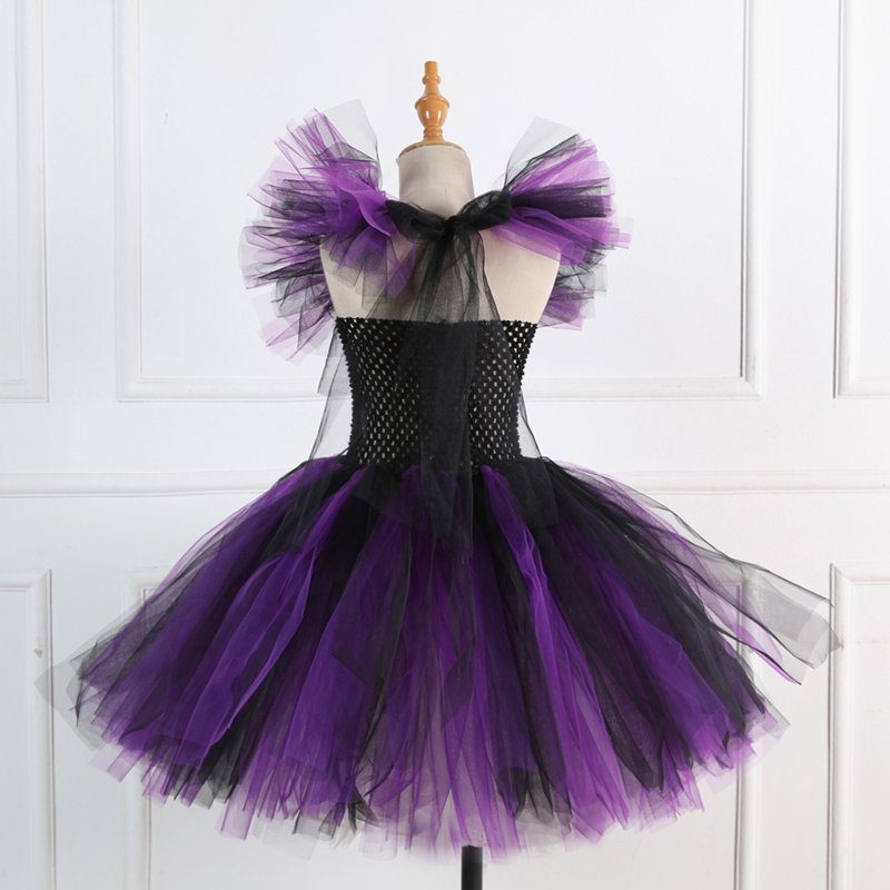 Purple Girls Halloween Witch Costume with Hat and Broom - 4-5T