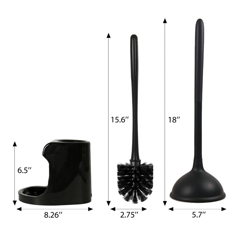 Plunger and Toilet Brush Set with Holder - Black Bathroom Cleaning Tools