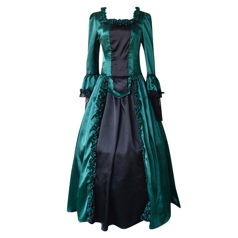 Plus Size Victorian Lace Up Flare Sleeve Ball Gown - Green XXL - Evening Party Maxi Dress
