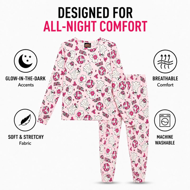 Pink Ghost Girls Pajamas Set - Halloween 2-Piece Long Sleeve & Pants (4T-12) Variation of THIS listing