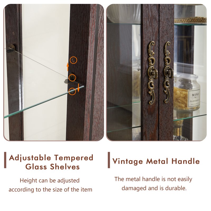 Curio Display Cabinet with Light & Tempered Glass Doors - Dark Walnut